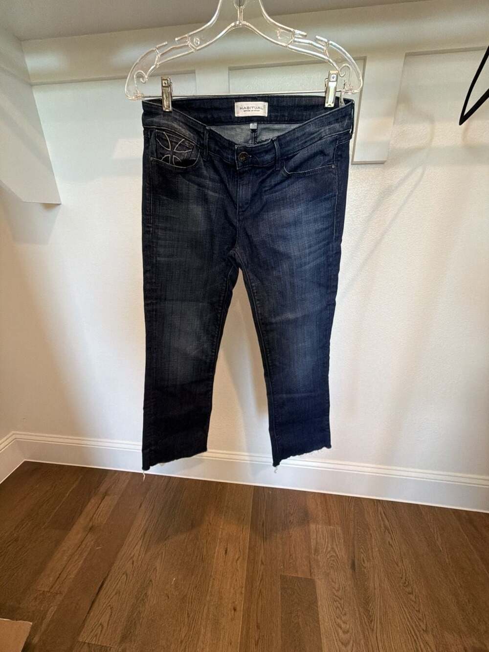 HABITUAL Geena Bootcut Dark Wash Jeans with Raw Hem and Embroidered Pocket